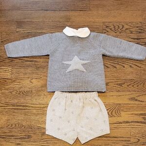 SPANISH 3 Piece Gray Star Sweater and Cream Shorts Set